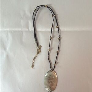 Chico's Elegant Gold Pendant Necklace on Brown Leather Cord